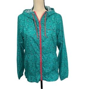 Columbia Women’s Windbreaker Rain Jacket Teal and Hot Pink Aztec Print Sz Small
